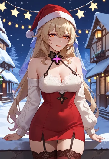 star rail,black swan,Christmas,sweater dress,stockings  - AI generated anime art